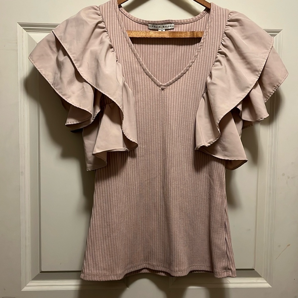 Blouse with layered short sleeve